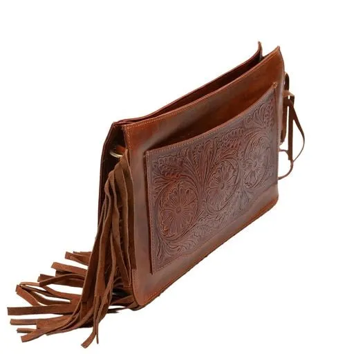Floral Fringe Tooled Leather Bag
