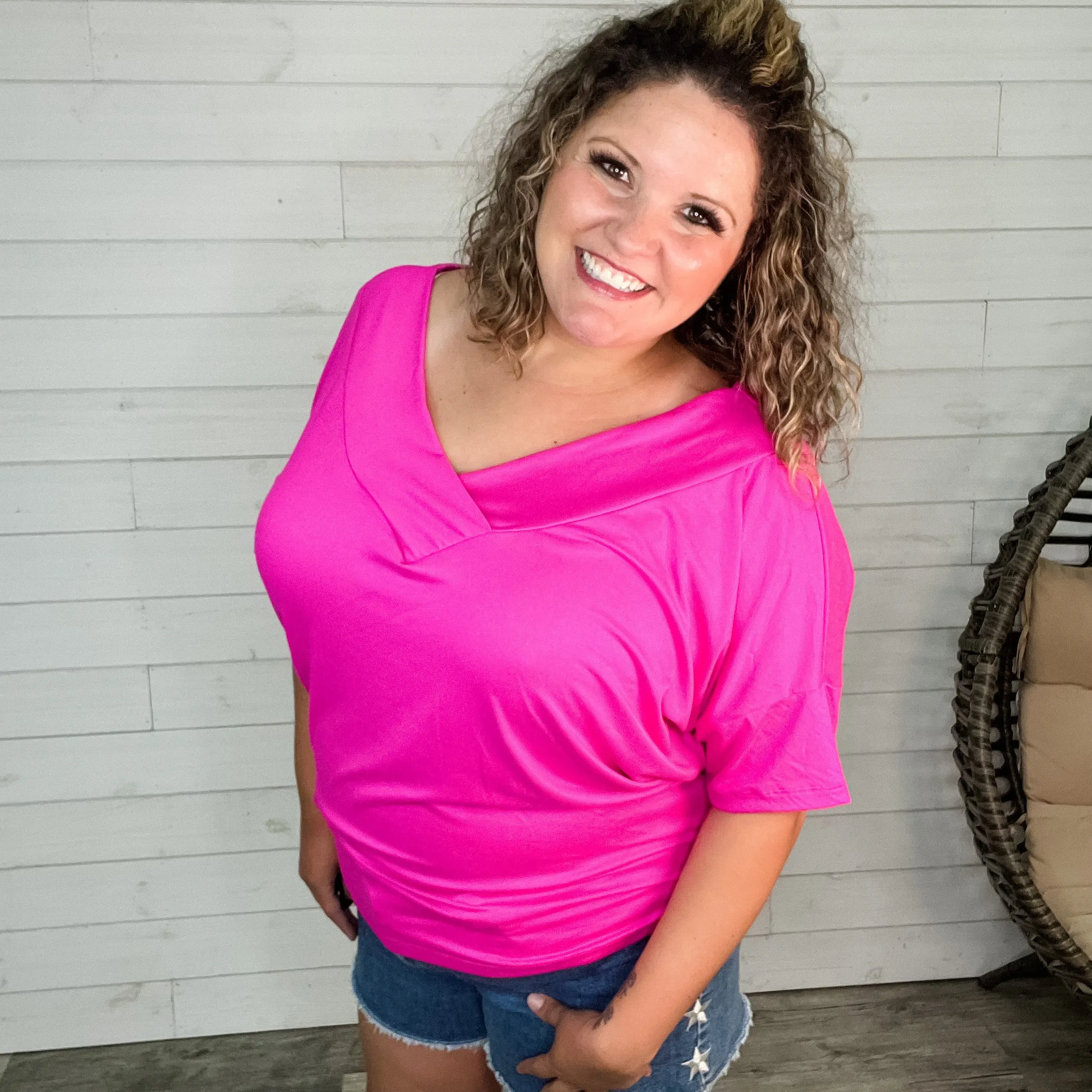 "Clark" V Neck Dolman (Fuchsia)