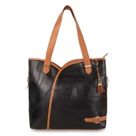 Vaan & Co Genuine Upcycled Leather Hobo Style Handbag - Black